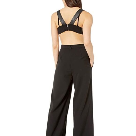 ❤️SOLD❤️BCBG MAX AZRIA FAUX LEATHER AND CREPE JUMPSUIT - Picture 1 of 8